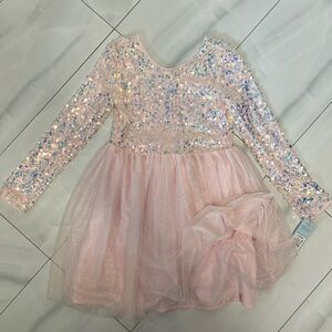 Girls' Long Sleeve Sequin Tulle Dress - Cat & Jack™ Blush Pink L